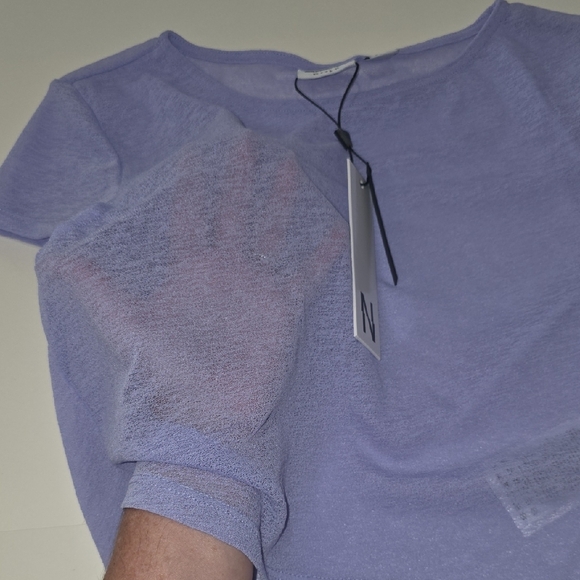 Noisy May Light Purple Short Sleeve Sheer Crop Babydoll Tee - Picture 4 of 6